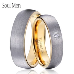 Tungsten Carbide Rings for Men Women Wedding Bands 5mm for Female with CZ Stone 6mm for Male Comfort Fit