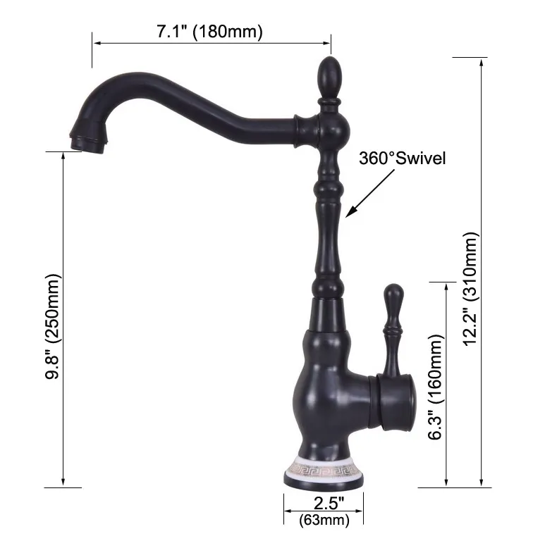 Czarny olej wcierane brąz podstawa ceramiczna kuchnia Wet Bar bateria do umywalki do łazienki pojedynczy otwór obrotowa wylewka Mixer Tap anf662