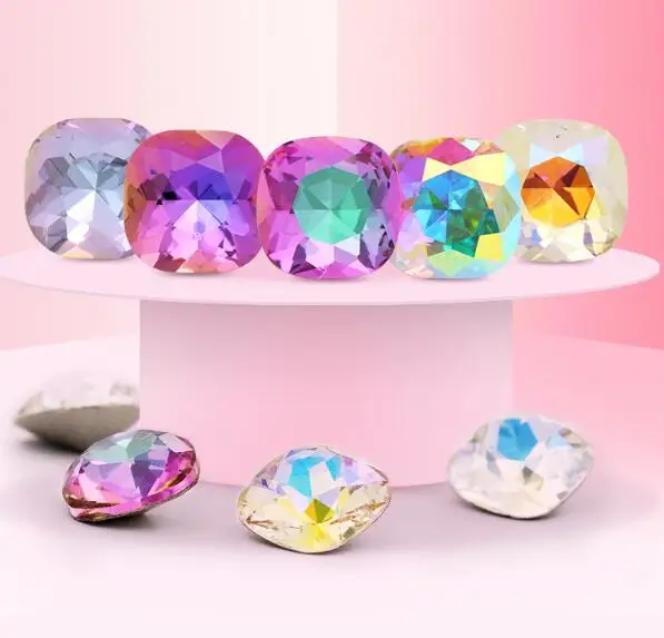 

High Quality K9 Glass Crystal Fat Square Fancy Stone 10mm 12mm 8mm Pointback Jewelry Stone