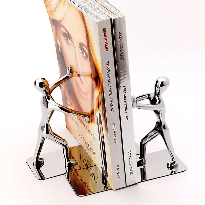 1 Pair/Lot Fashion Cool Metal Stainless Steel Human-Shaped Bookend for School Stationery & Office Supply