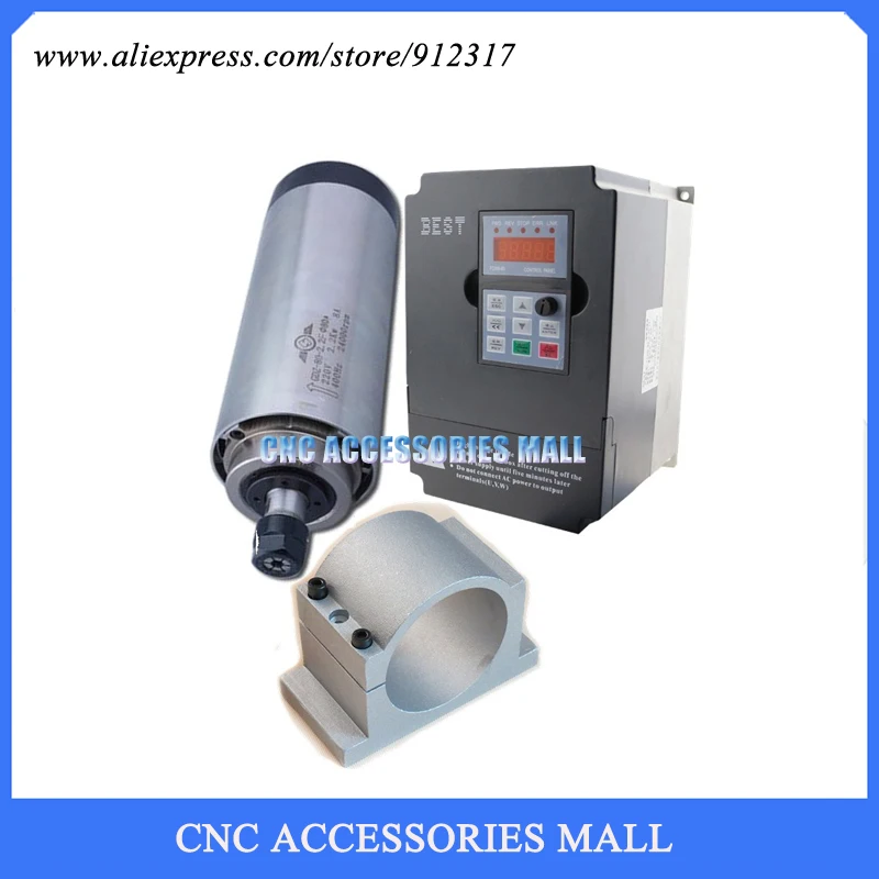 

2.2kw 220V Air Cooled CNC Spindle Motor ER20 4 bearing & 2.2kw VFD / Inverter & 80mm Spindle Clamp / Bracket