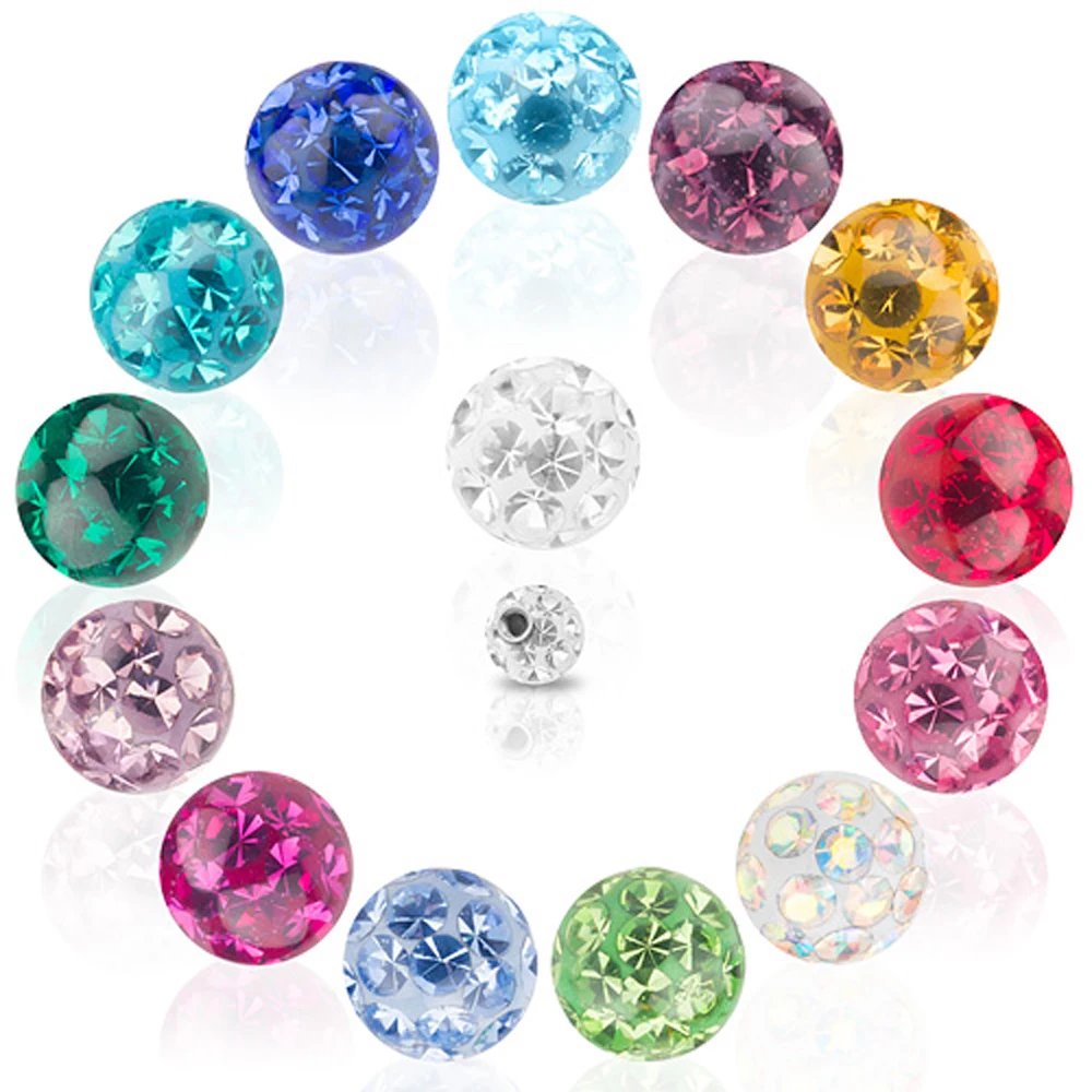 1pcs 16g&14g Crystal Ferido Epoxy CZ Stone Ball Piercing Accessories for Earring Ear Stud Nose Tragus Navel Lip Ring 3mm-10mm