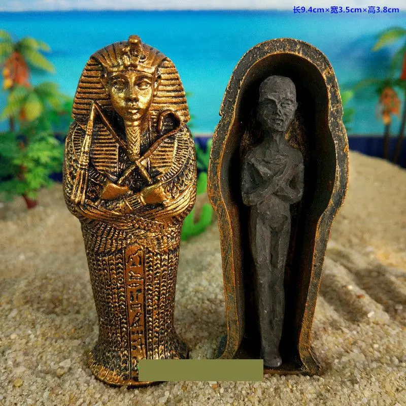 1pcs Resin Ancient Egyptian Coffin Figurine Sculpture Egypt Mummy Statue Small Ornaments Miniature Model Fish Tank Decoration