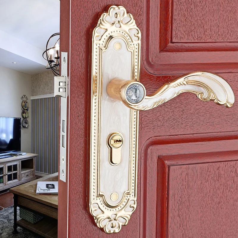 European amber white handle bedroom door lock mechanical integrated molding indoor wooden door lock