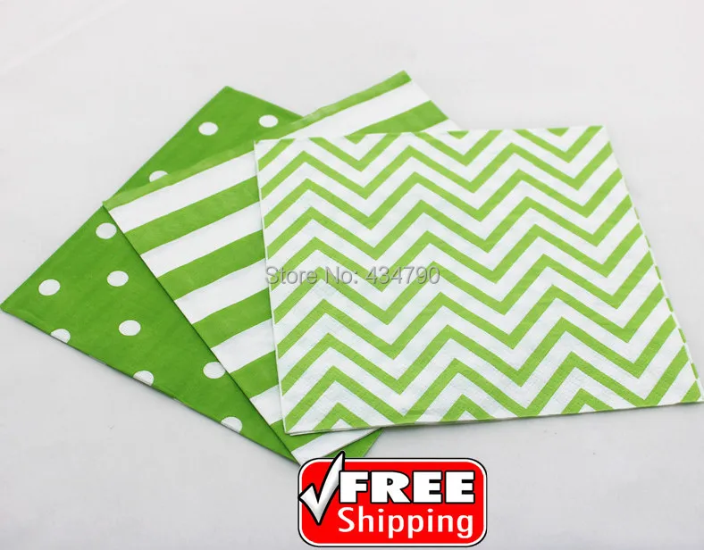 60pcs Mixed 3 Designs Striped Polka Dot Chevron Green Paper Napkins,Party Decorations,Tableware,Christmas,Wedding,Birthday,Bulk