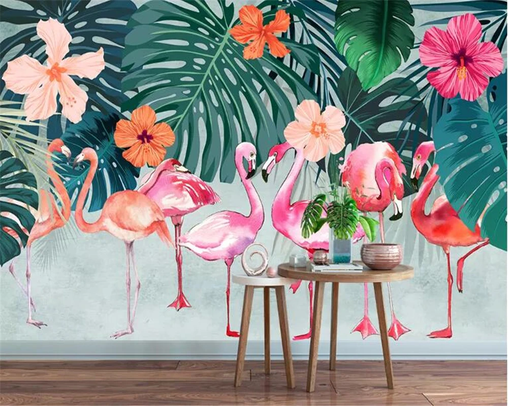 

Custom photo 3q wallpaper mural fresh plants Banana leaf flamingo background wall papers home decor papel de parede