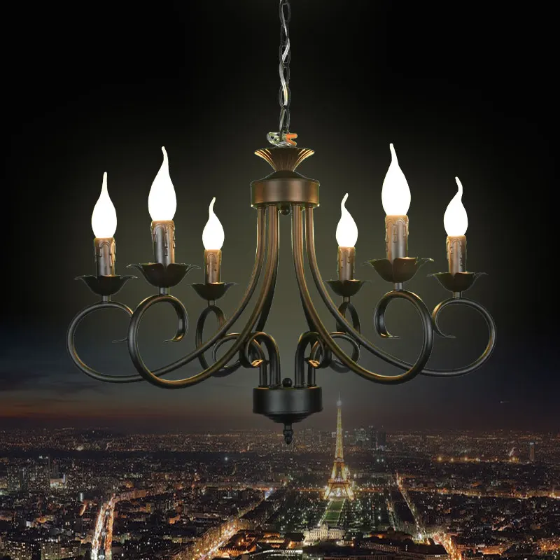 Candelabro grande de hierro, luz de vela clásica de 6 brazos para vestíbulo, comedor, color negro mate