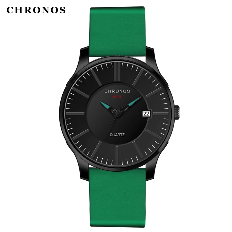 CHRONOS – montre de Sport étanche pour hommes, bracelet en cuir, mode, horloge saat relogio masculino reloj hombre