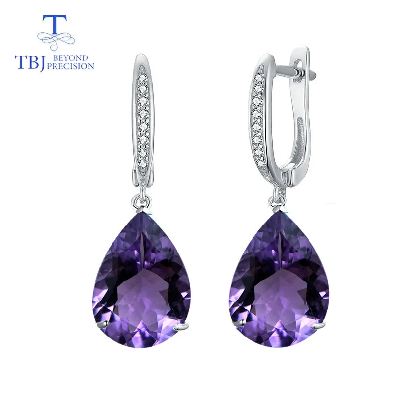 TBJ,Natural Brazil amethyst gemstone water drop 12*16mm 925 sterling silver earring fine jewelry for woman anniversary best gift