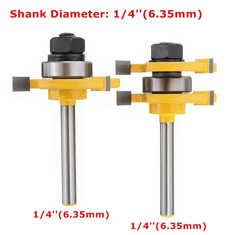 2pcs Tongue Groove ASSEMBLY Router Bit T-ประเภทสล็อต Bit Milling Cutters 6-12.7 มม.สำหรับพื้นแผงตัดไม้เครื่องมือ