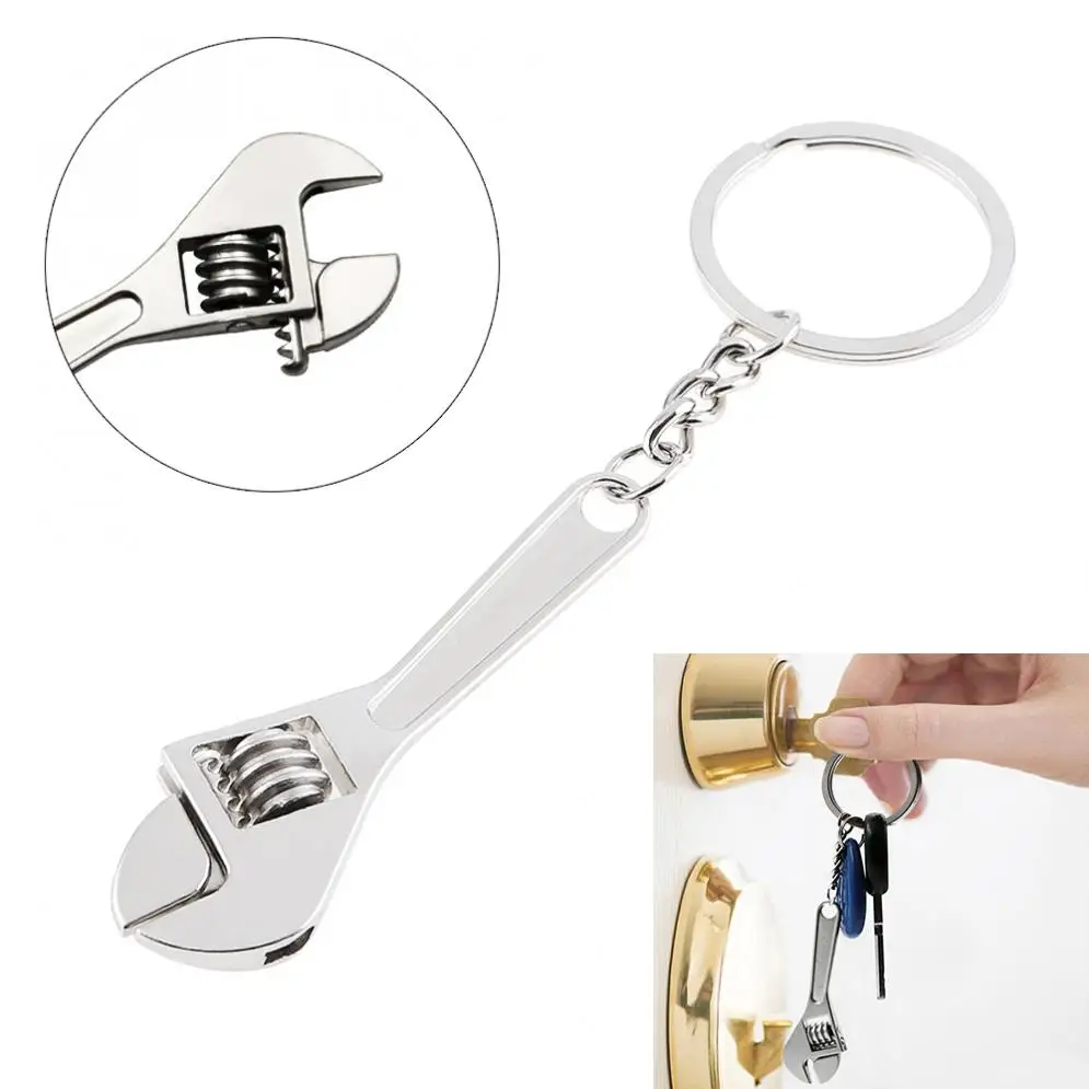 Silver Zinc Alloy Portable Mini Adjustable Wrench Keychain with Chain Decoration for Removing Small Parts