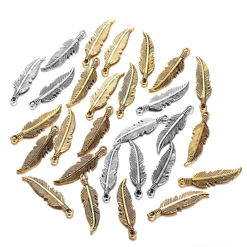 20Pcs/lot  Feather Charms Vintage Metal Charms Pendants Fit bracelet necklace earring Jewelry making