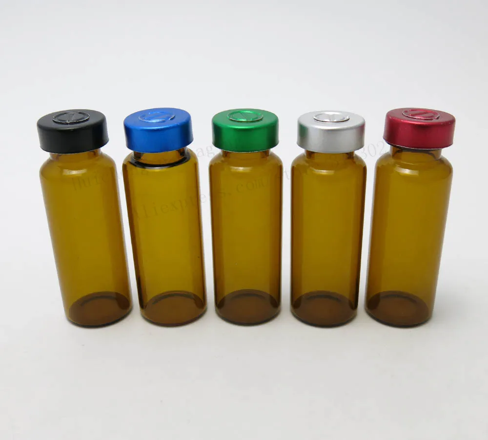 

50 x 20ml Empty Amber Glass Vials With Aluminum Flip Cap Red Siliconee Buttyl stopper 20CC Brwon Containers