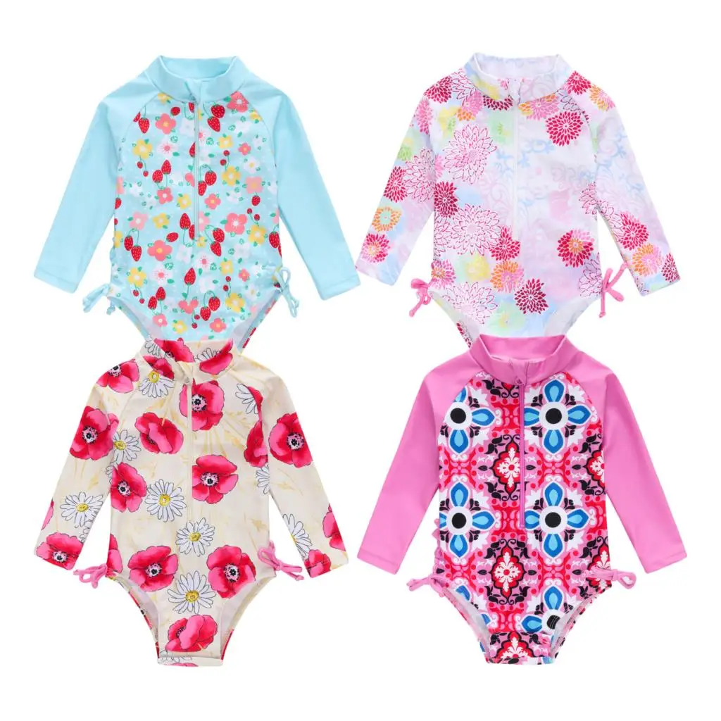 

2022 New Summer Toddler Infant Baby Girl Swimsuit Cute Long Sleeve One-piece Floral Swimwear Swimming Costume Summer Cute Bikini