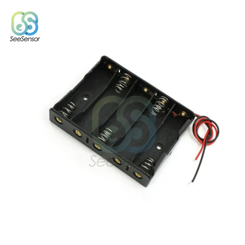 プラスチック製バッテリー収納ボックス,5 x aa,5xaa,2a,7.5v,ワイヤー,1 2 3 4 5スロット,黒,充電式バッテリー用