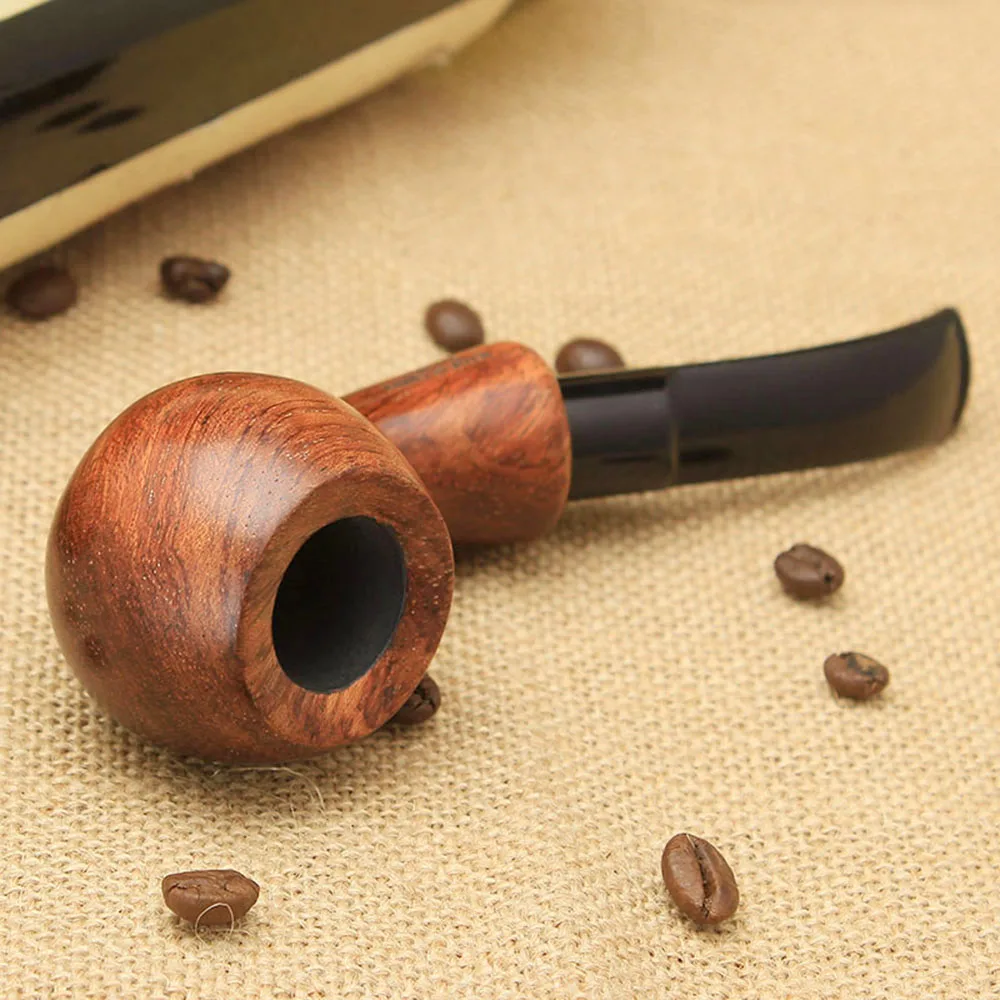 RU-MUXIANG 10Tools Kevazingo Wood Tobacco Pipe 9mm Activate Carbon Filter Bent Rhodesian Wooden Smoking Pipe Gift for Men ad0017