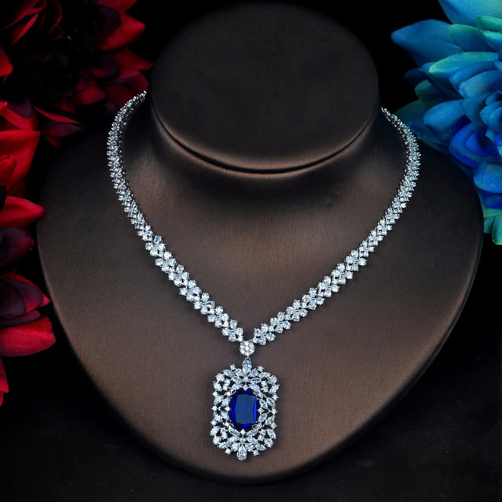 HIBRIDE تألق الحجر الأصفر مكعب الزركون مجموعات مجوهرات المعلقات الطويلة انخفاض القرط قلادة مجموعة فستان اكسسوارات N-639 #6