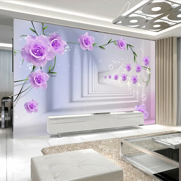 

Custom 3D Photo Wallpaper European 3D Stereo Purple Roses Large Mural Living Room Bedroom TV Background Wall Painting Wallpaper