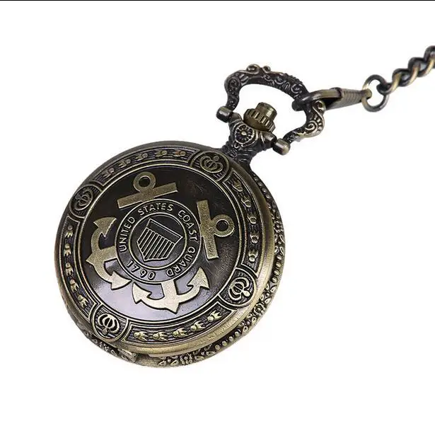 Fashion Bronze The Rudder Anchors Dial Quartz Pocket Watch Analog Pendant Necklace Mens Womens Watches Chain FOB Gift