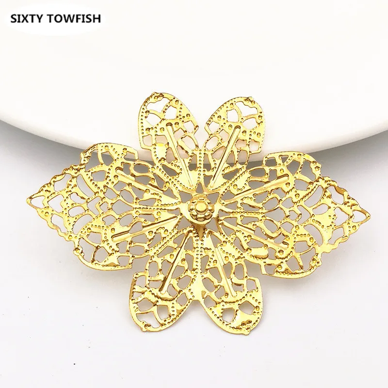 20pcs/lot 58x42mm Gold color/White K/Antique bronze Metal Filigree Flowers Slice Charms base Handicraft accessories for jewelry