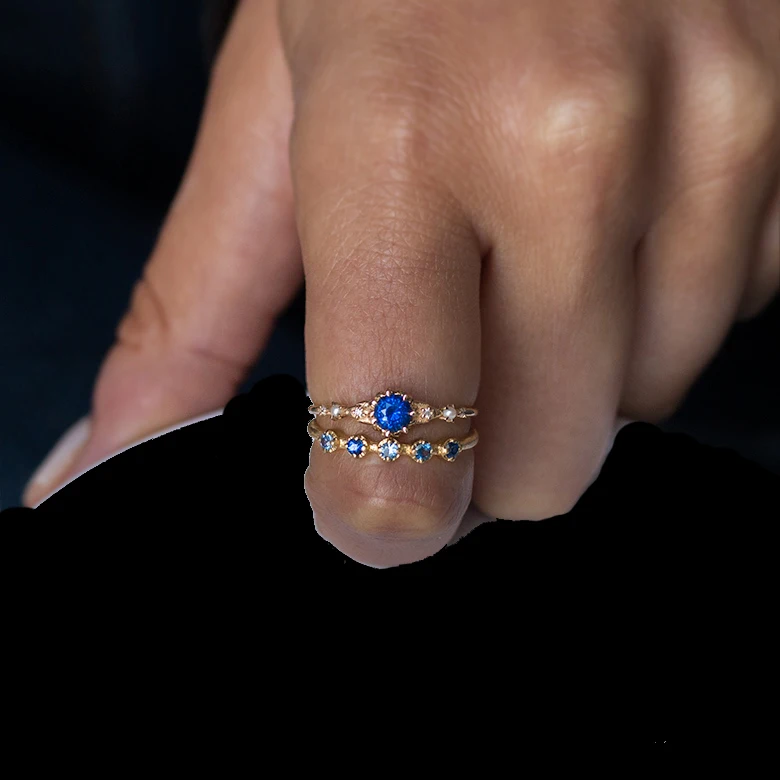 simple fashion blue stone RING for girl gold color minimal delicate jewelry factory drop shipping promotion cute rings image 5