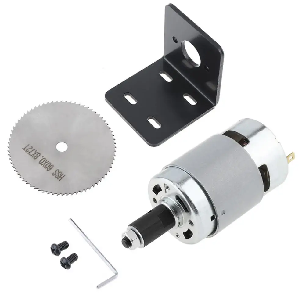 Kit de sierra de mesa con Motor, soporte de montaje de rodamiento de bolas y hoja de sierra de 60mm para cortar/pulir/grabar, 24V, 20000RPM, 775