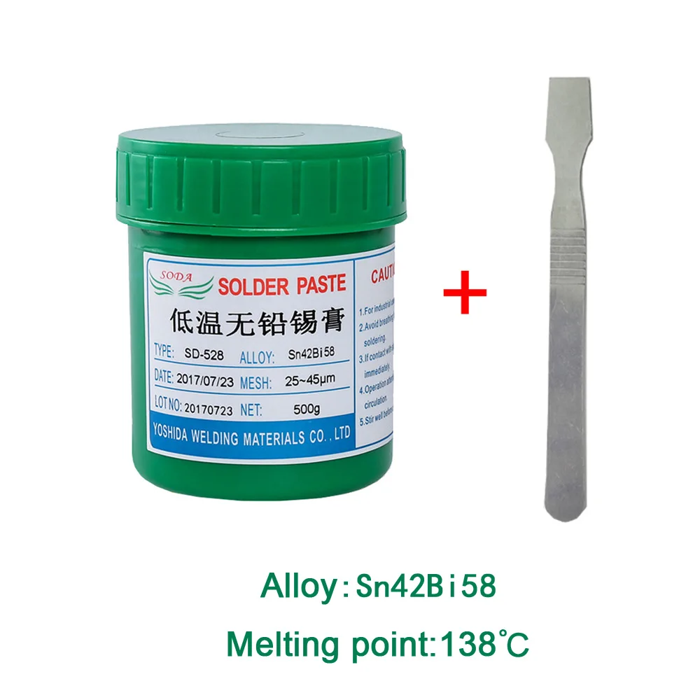 SD-528 Solder Paste Low Temperature No-clean SMT Lead-free LED SMT Sn42Bi58 + Scraper SMD BGA Solder Flux Sn42/Bi58 200g or 500g