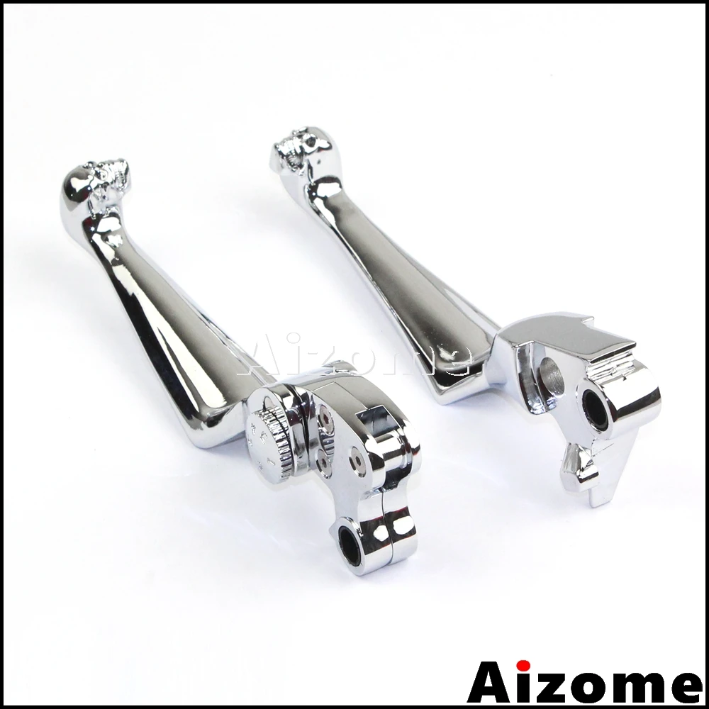 Chrome Adjustable Clutch Levers Skull Levers For Harley ElectraRoad Glide Road King Street Glide 1996-2007 Softail Dyna 96-2013