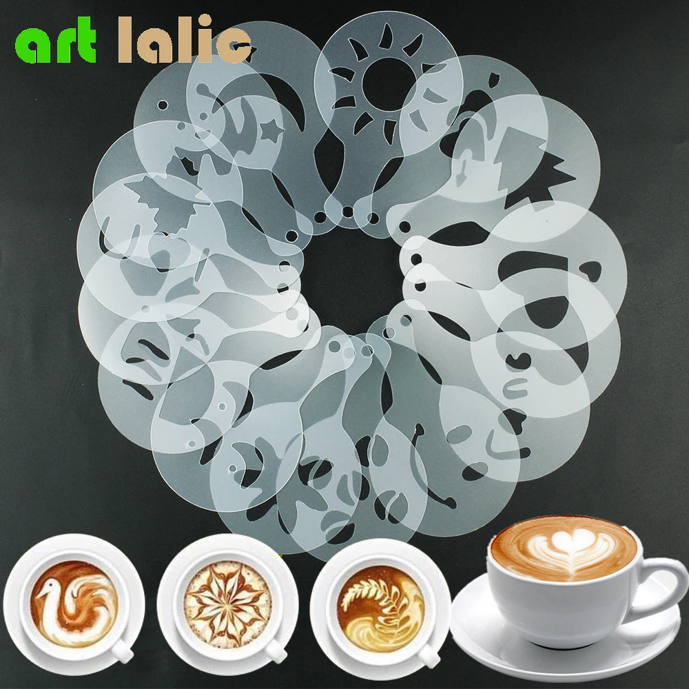 16 Plantillas para Arte Latte, Moldes para Café, Plantillas para Cappuccino, Herramientas para Decorar Tortas y Cupcakes