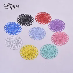 30pcs AB2642 30mm Round Filigree Connector Flower Painted Charms Connectors DIY Jewelry Making