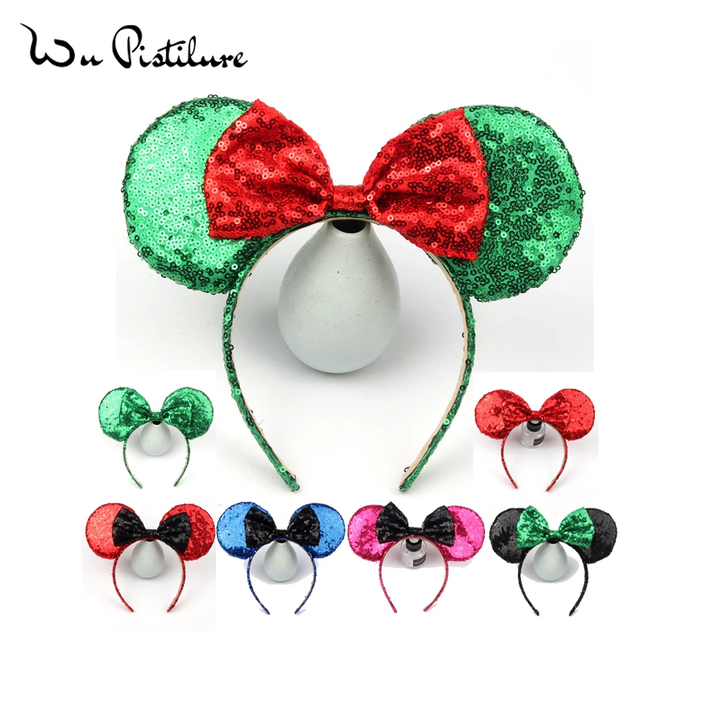 Girls christmas headband Sequin Bow Headwear for Girls Mickey Mouse Ear Hairbands Birthday Party Kids Fashion Hair Accessories