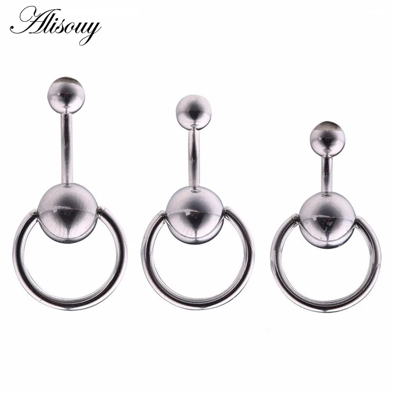 Alisouy 1 Piece 14G Surgical Stainless Steel Navel Rings Silver color Ball Sexy Belly Button Ring Body piercing Jewelry