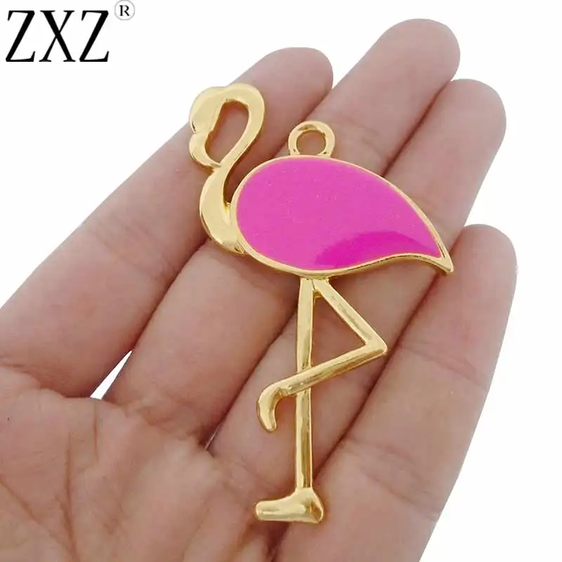 ZXZ 2 шт. золотой тон замак большая эмалированная Птица Фламинго подвески для ожерелья ювелирные изделия фурнитура 63x40 мм