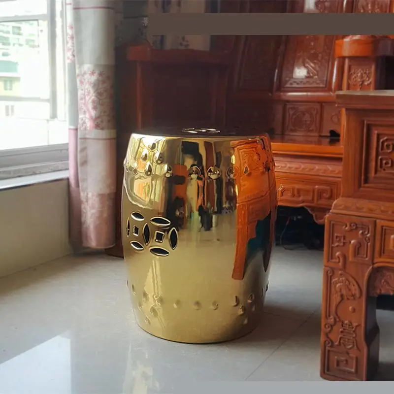 Jingdezhen Modern Chinese-style Ceramic Drum Stool Gold-plated Silver-plated Porcelain Drum Stool