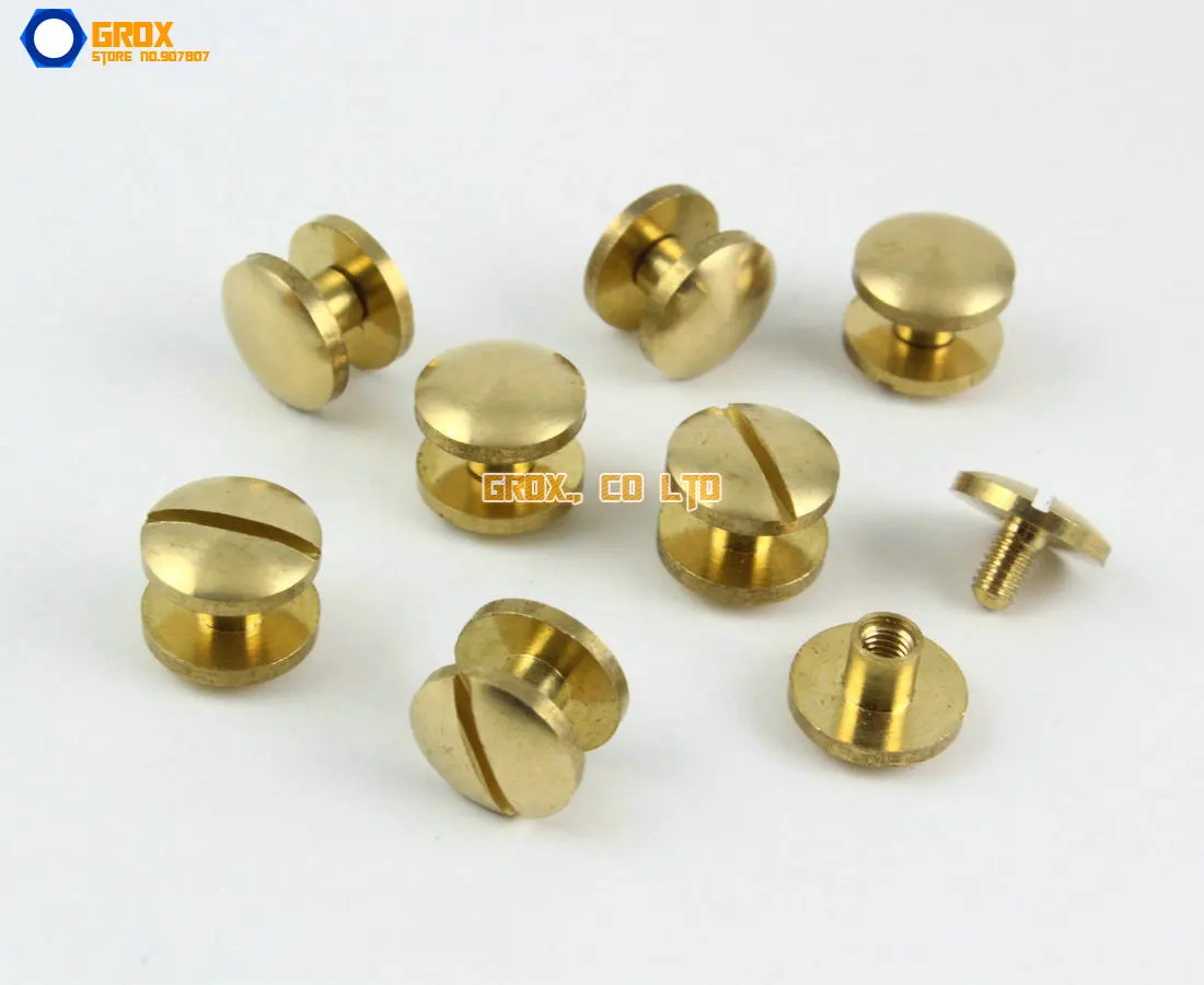 40 Pieces 10*4mm Leather Craft Belt Wallet Solid Brass Nail Rivet Chicago Screw Cambered Head