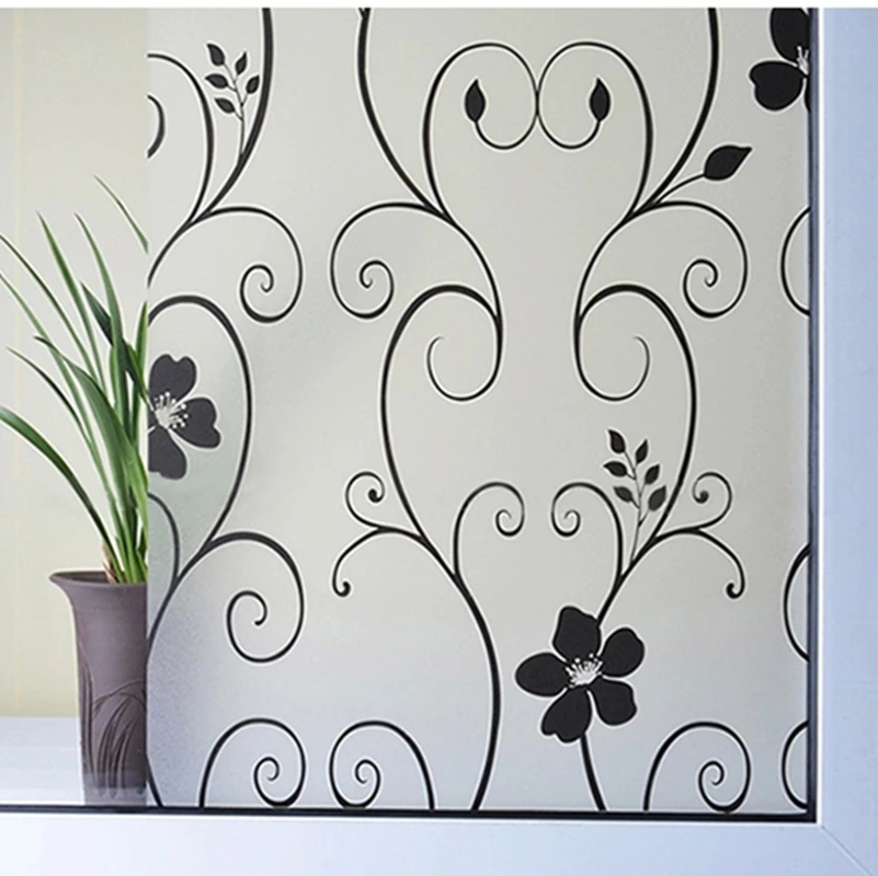 Frosted UV Static Cling Glass Sticker, Transparent, Sunscreen, Bathroom, Reusable, Iron Flower, Window Glass Film, 50cm x 300cm