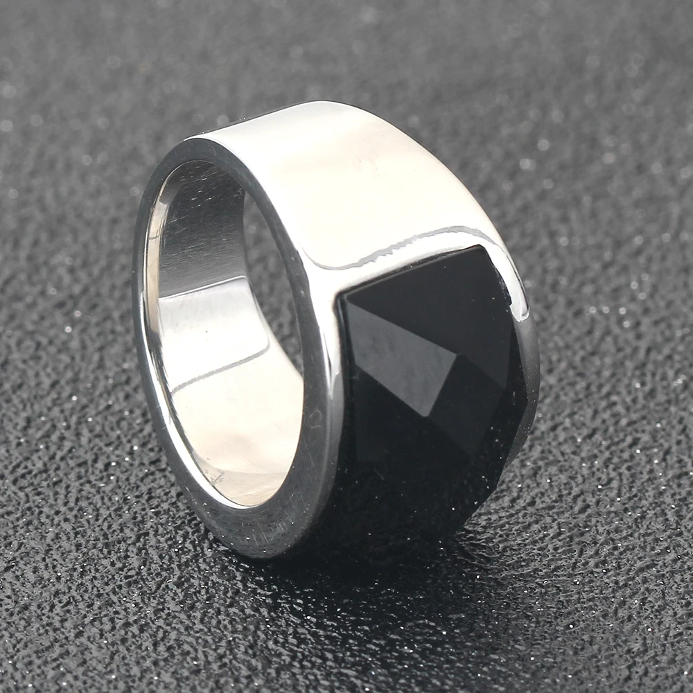 New Fashion Rings for Women/Men Wedding Jewelry Big Black Crystal Stone Ring 316L Stainless Steel Anillos