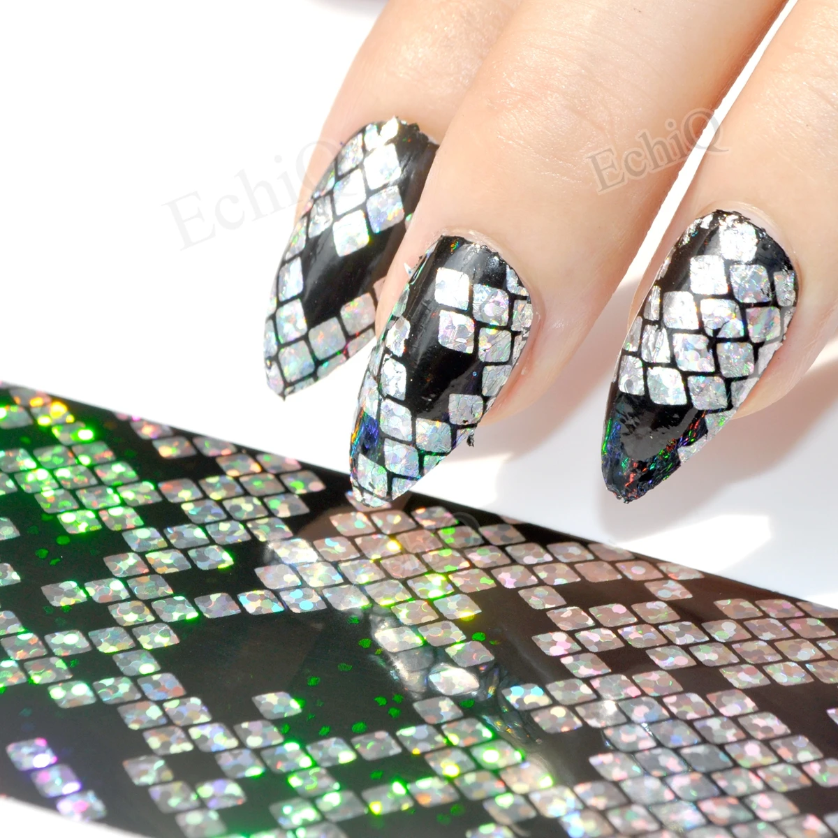 1 Roll 100cm*4cm Cool Snake Skin Pattern Holographic Nail Foils Shinning Laser Colorful Nail Art Transfer Sticker Paper 670