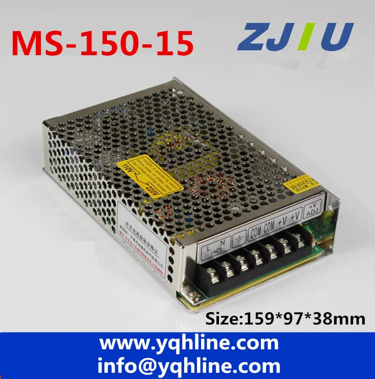 

free shipping 150W 15V 10A Mini size LED Switching Power Supply ac-dc transformer 150w 15v output smps (MODEL: MS-150-15)