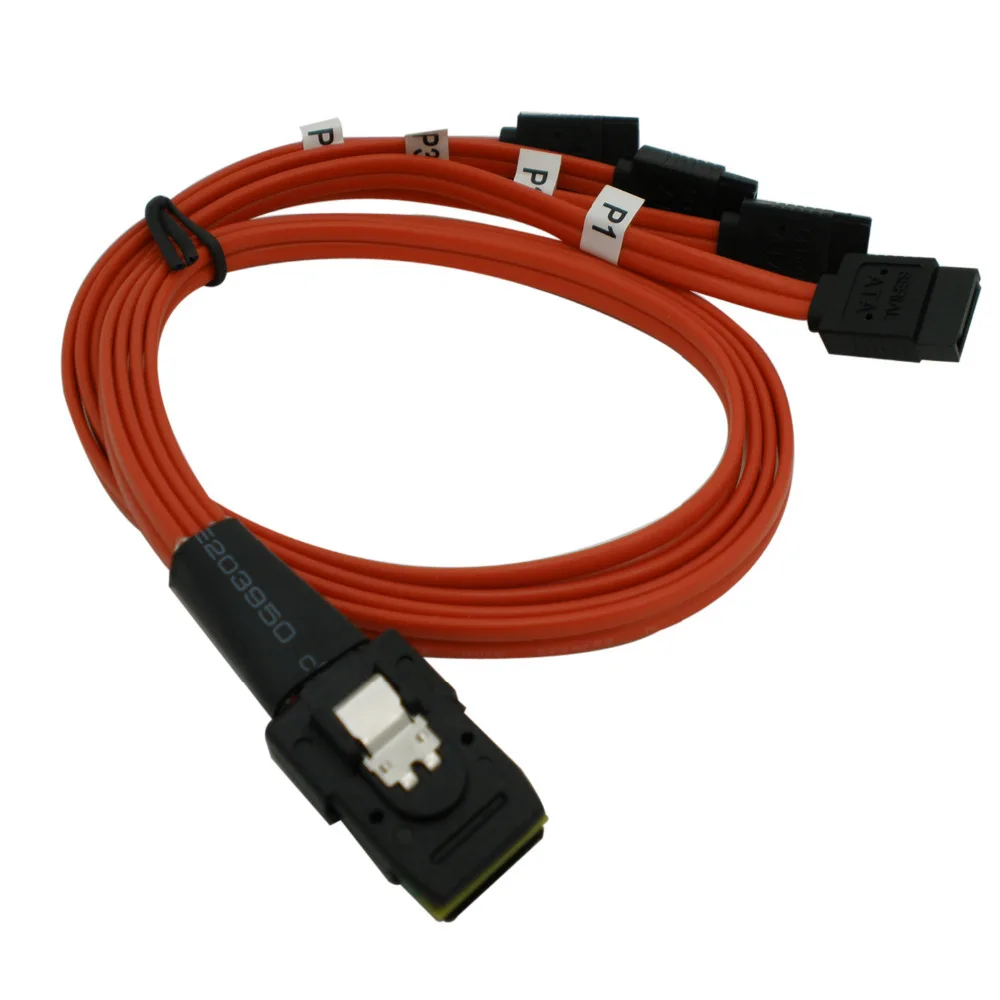 Mini SAS 36P SFF-8087 to 4 SATA 7 Pin Data Cable 0.5-1M Red Cable