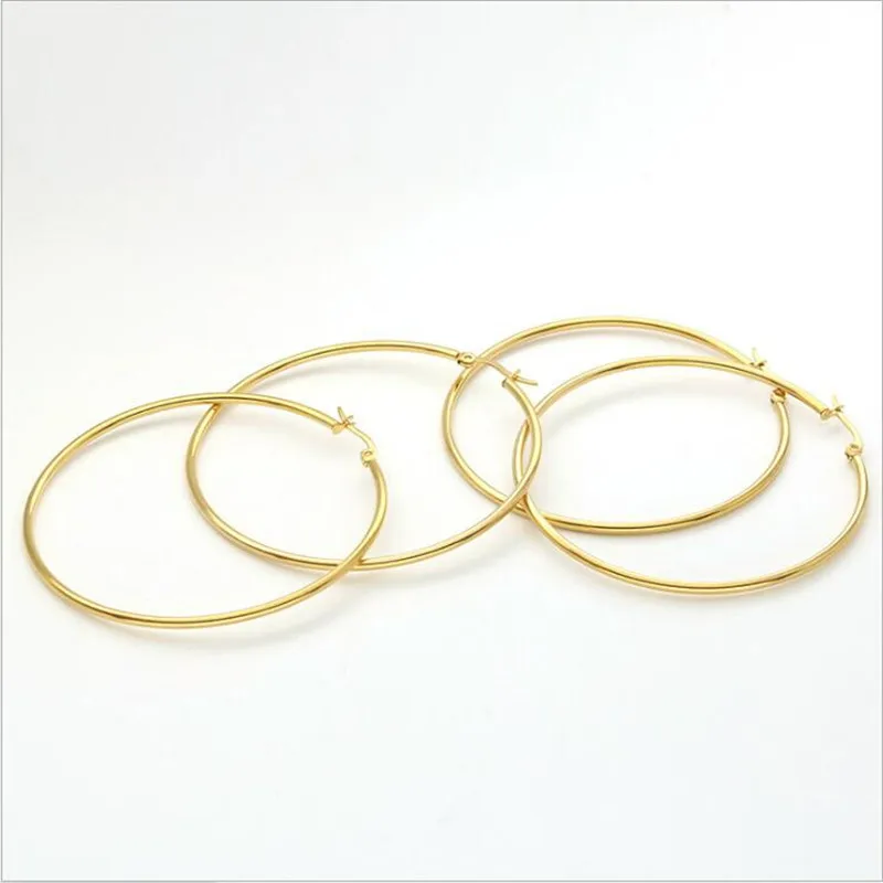 HE04 Titanium Hyperbole Big Hoop Earrings Circle Shape 12mm 70mm 316l Stainless Steel Earring IP Plating No Fade Allergy Free