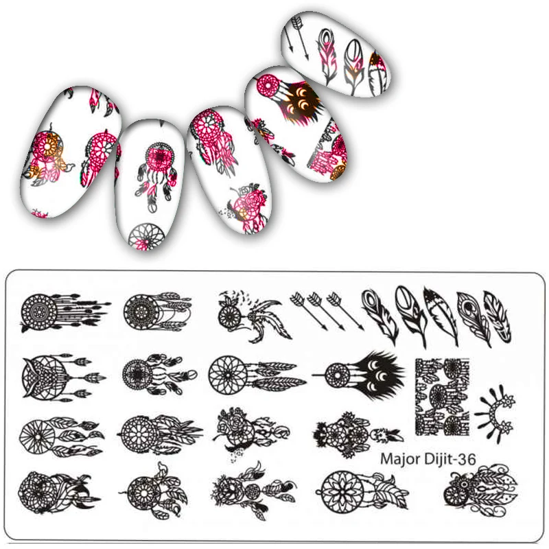 Major Dijit Nail Stamping Plate Stamp Flower Plate Line Net Design Rectangle Manicure Stamp Template Nail Art Image Plate