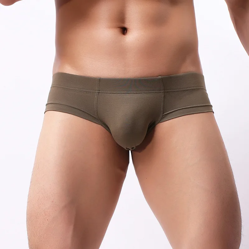 Ropa interior Sexy de algodón para hombre, calzoncillos cortos de cintura baja, sólido, transpirable, bolsa convexa en U, Cueca, M-XXL