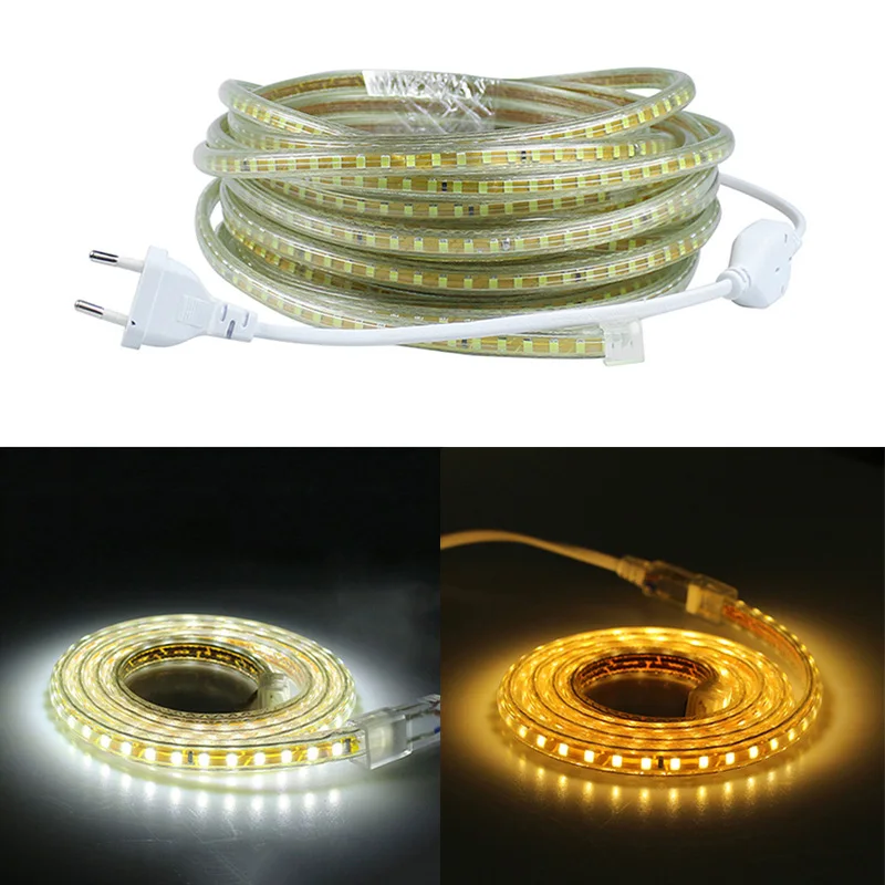 220V SMD 2835 Flexible Led Strip Light 1M/2M/3M/4M/5M/6M/7M/8M/9M/10M/15M/20M+Power Plug,120leds/m IP65 Waterproof led Ribbon