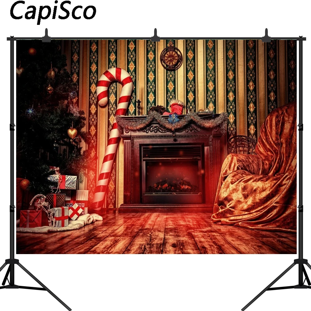 

Capisco photography backdrop Christmas tree decoration chair fireplace vintage background photo studio fotografica