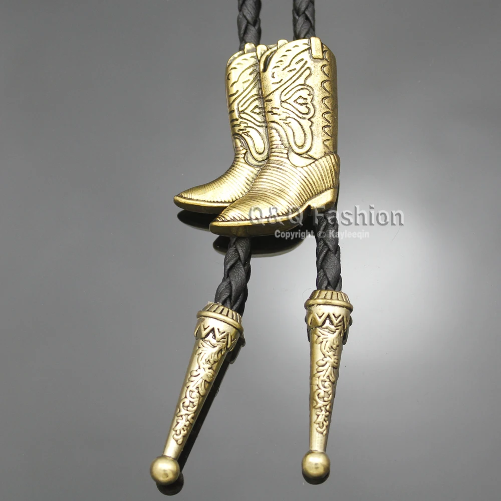 Cowboy Boots Rodeo Country Western Leather Bolo Bola Tie Line Dance Neck Fashion Jewelry Man Pendant Necklace Chain Accessories