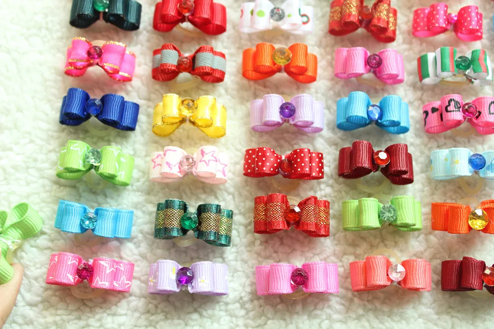 50Pcs Handmade Small Dog Bow Diamond Grooming Bows pet Hair bows For Puppy Dogs Accessories Boutique Products Color Party