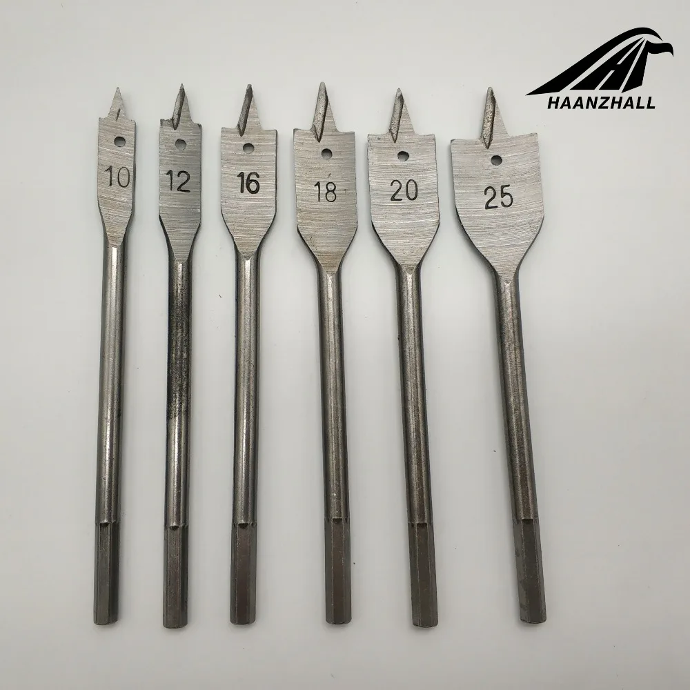 6Pcs 10-25 millimetri Piatto Trapano Lungo di Alta-Acciaio al carbonio Piatto di Legno Trapano Set Lavorazione Del Legno Spade Drill bit Durevole Strumenti di Lavorazione Del Legno trapano