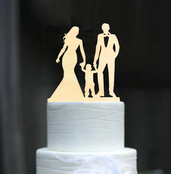 Family Style Rustic Wood Wedding Cake Topper Bride and Groom Cake Toppers with Kids Boy or Girl Cake Decorating Baby Shower