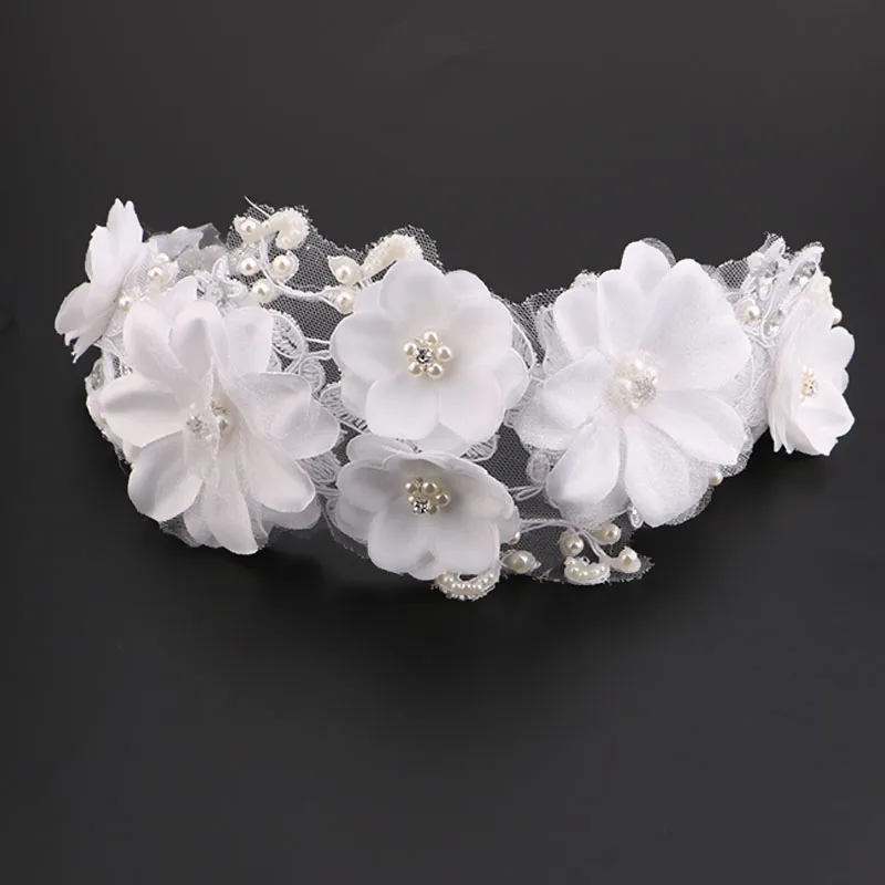 Elegant Korean Lace Ribbon Flower Headband Tiaras Women Hair Jewelry Head Bands Headpiece Wedding Hair Accessories For Bride